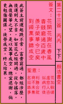 关帝灵签 第23签:下下 殷浩书空