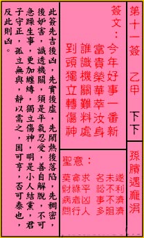 关帝灵签 第11签:下下 孙膑遇庞涓