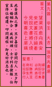 关帝灵签 第9签:大吉 张京兆画眉