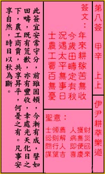 关帝灵签 第8签:上上 伊尹耕莘乐道