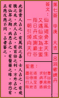 关帝灵签 第7签:大吉 吕洞宾炼丹