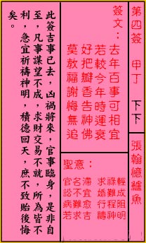关帝灵签 第4签:下下 张翰忆鲈鱼