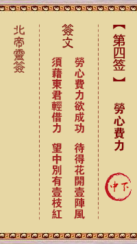 北帝灵签 第4签:劳心费力 中下